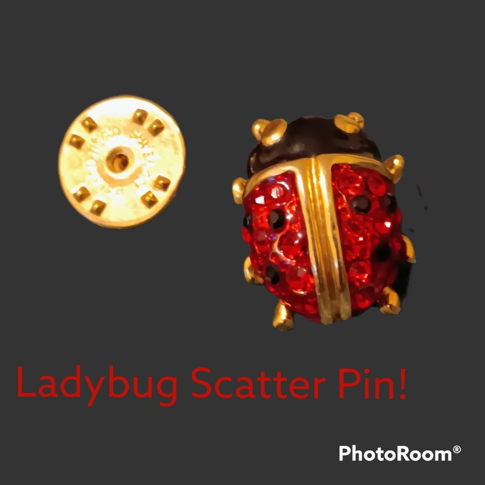 Enameled, bejeweled Ladybug Scatter Pin! Black/Red/Gold; ready to be sold! 🐞